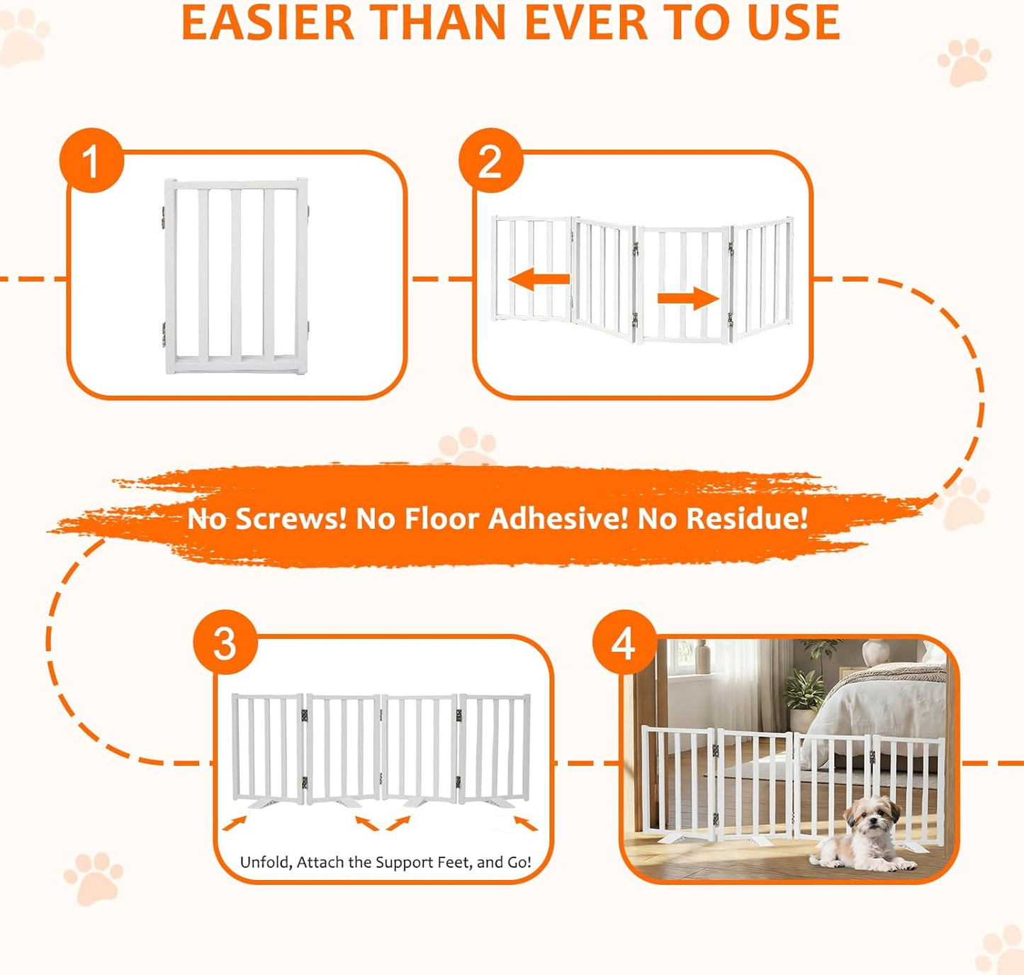 Snagle Paw Short Dog Gate,16.5" Tall Freestanding Metal Dog Gate Only for Small Dogs with Support Feet Easily Step Over,Up to 48" Wide Puppy Gate Indoor for Stairs,Doorways(Black,4 Panel)
