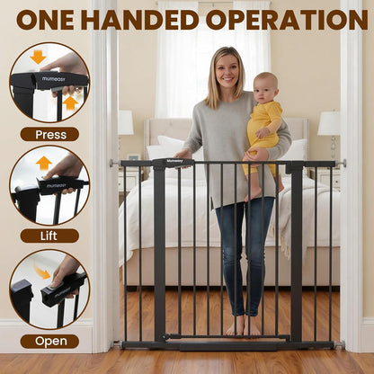 Baby Gate for Stairs, 29.7-40.6" Auto Close Dog Gate Indoor for Doorways, Dual-Lock Design, Adjustable Pet Gate No Drilling with Walk Thru Door for Hallways, Stroller Friendly, Black