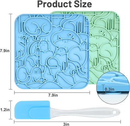 Lick Mat for Dogs,Lick Pads for Cats with Suction Cups- Large&Small Pet Anxiety Relief, Slow Feeder Dog Bowls, Bathing, Grooming and Training -2PCS Packing (Blue+Green, Large)