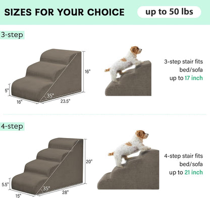 Mesa Lemon Dog Stairs & Steps for High Beds, 3 Steps High Density Foam Waterproof Dog Ramp for Small Dogs and Cats, Pet Stairs with Removable Washable Cover for Bed, Couch, Sofa and Car (H:16")
