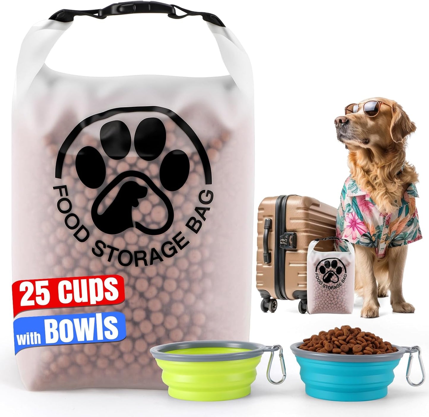 Pet Food Storage Bag for Travel - Transparent Leak-Proof Dog Food Container with Roll-Top Closure, Keeps Kibble Fresh for Camping Trip, Dog Boarding, Weekend Getaways (14 Cups)