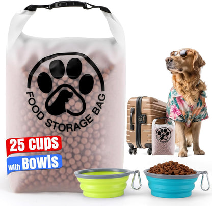 Pet Food Storage Bag for Travel - Transparent Leak-Proof Dog Food Container with Roll-Top Closure, Keeps Kibble Fresh for Camping Trip, Dog Boarding, Weekend Getaways (14 Cups)