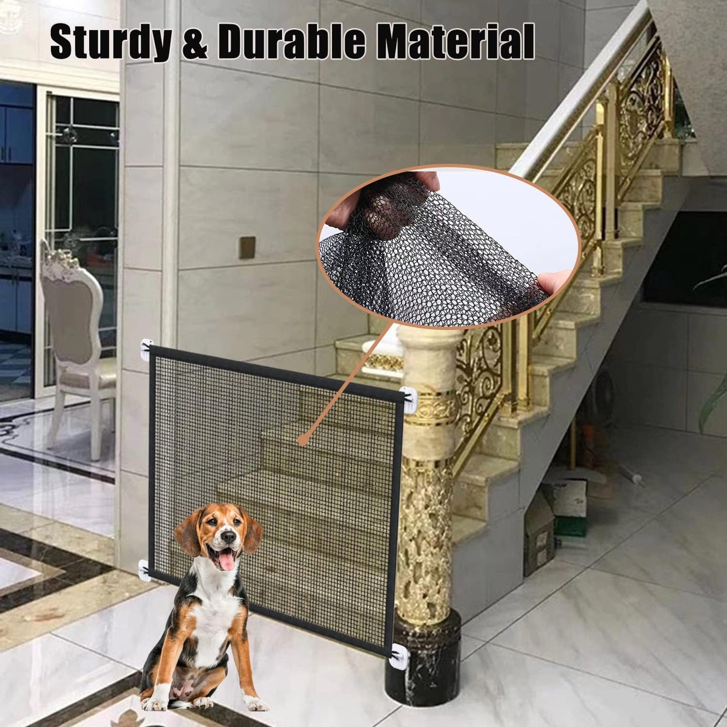 Mesh Dog Gates for Pets, Magic Pet Gate for The House, Portable Indoor Puppy Safety Fence Guard for Stairs and Doorways, Easy Install Anywhere,60" W x 30" H, 8 Hooks