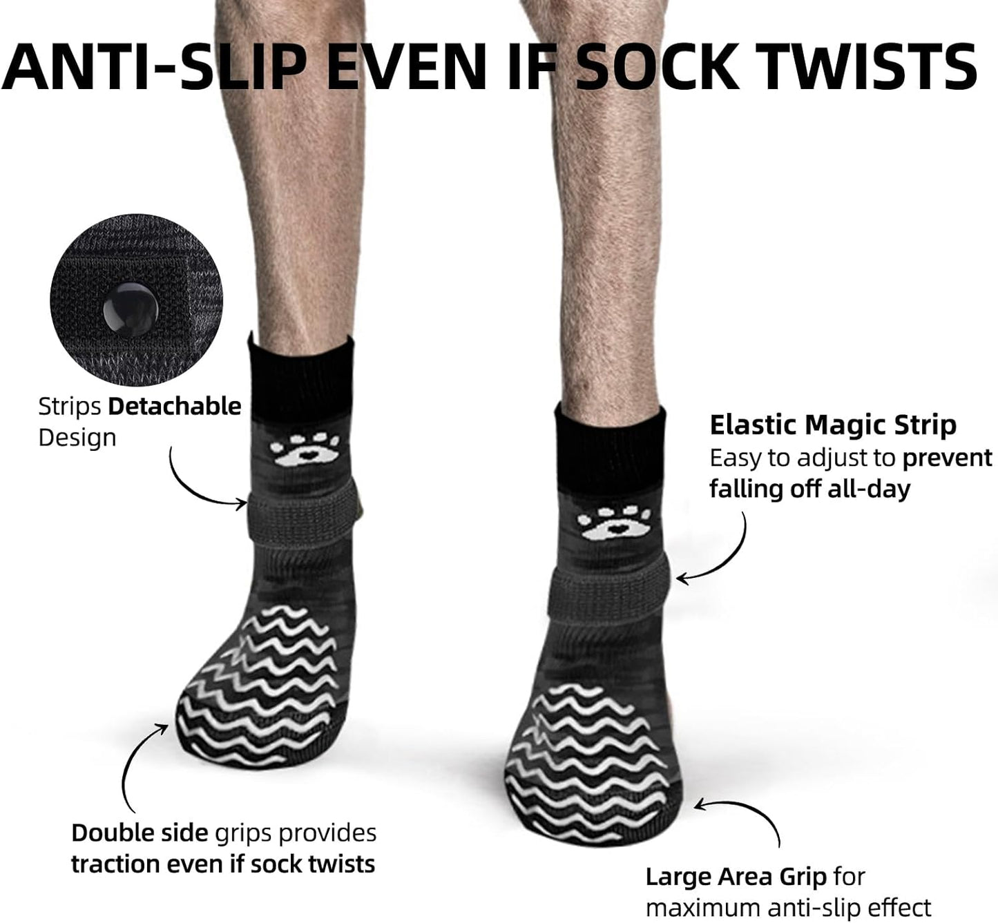 PUPTECK Anti Slip Dog Socks with Double Grippers for Hardwood Floors, Shoes for Hot/Cold Pavement, Boots & Paws Protectors to Prevent Licking, Traction Booties for Senior Small Large Dogs