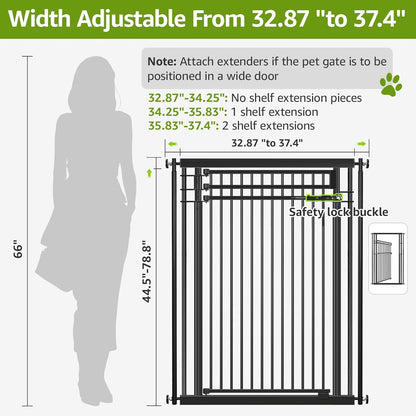 78.8" Extra Tall Pet Gate for Cat/Dog, 32.8-37.4" Wide Tall Cat Gate for Doorways/Hallways, NO Drilling Pressure Mounted Dog Gate for Stairs, Studio, Kitchen (Black)