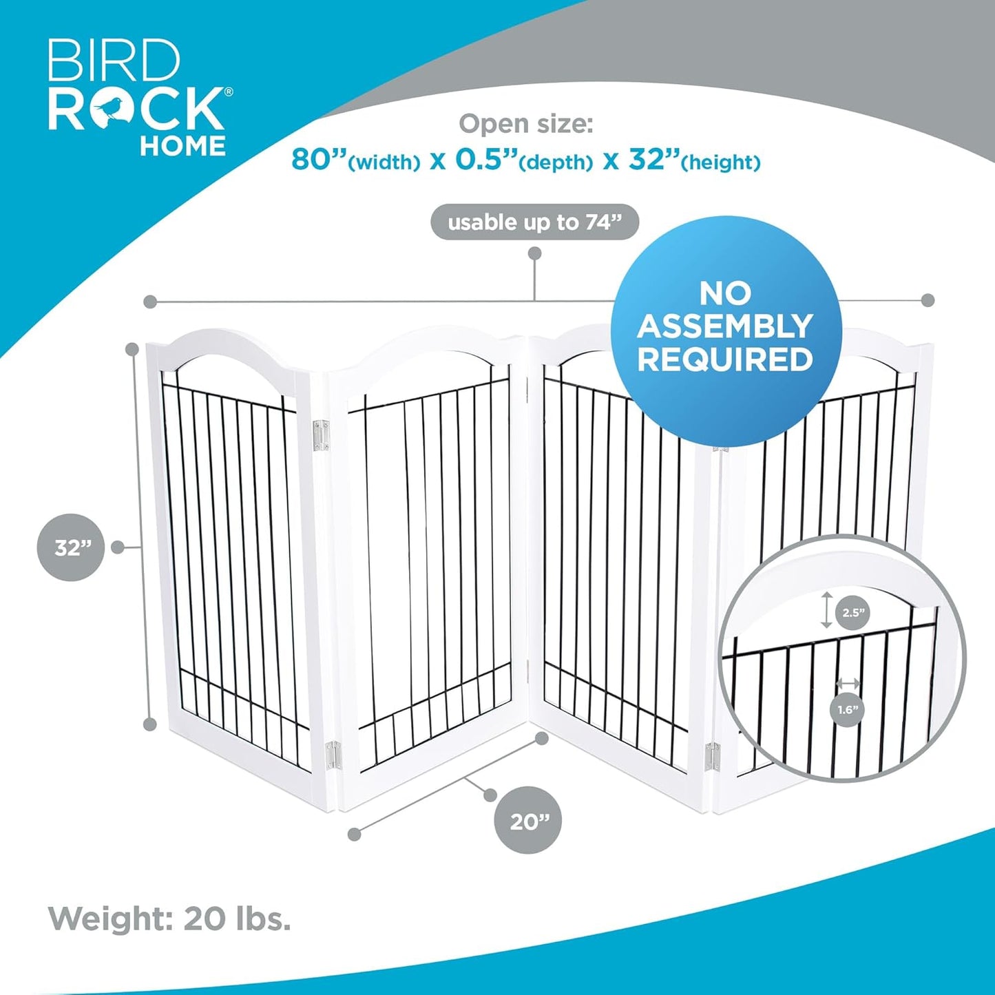 Internet's Best Wire Dog Gate with Arched Top - 4 Panel - 30" Tall - White