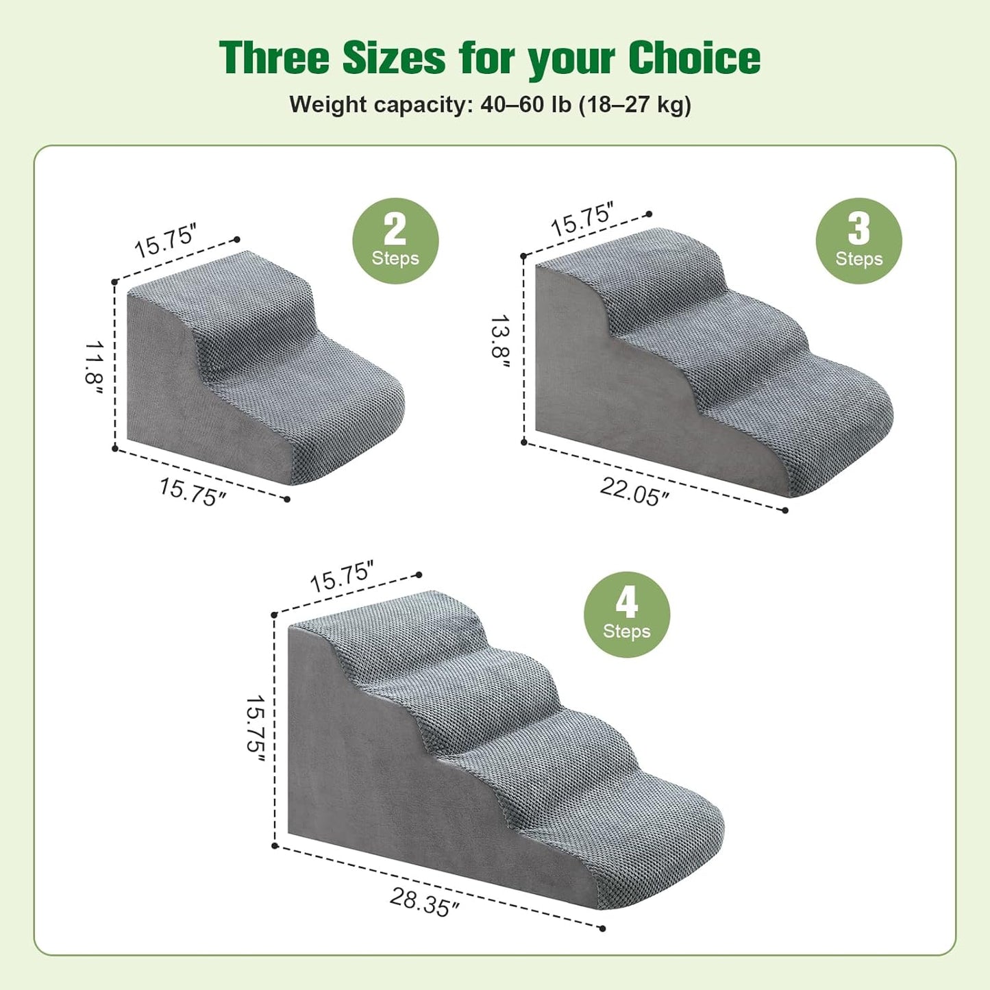 Dog Stairs for Couch, 3 Steps 13.8" H Non-Slip Pet Stair, Balanced Stable Pet Ramp for Small Dogs, Indoor Furniture Step, Gray