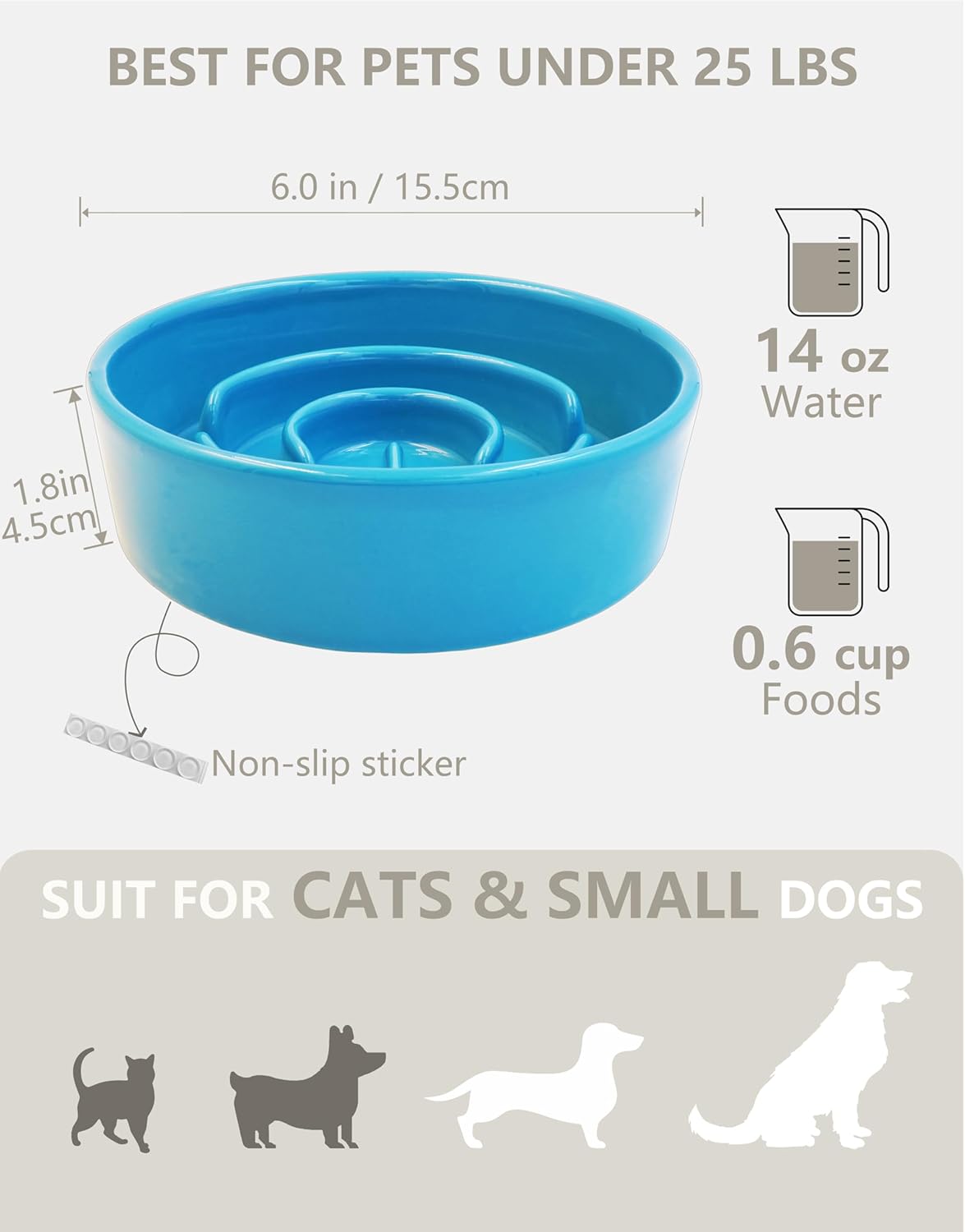 Ceramic Slow Feeder Dog Bowls, 2.0 Cups Slow Feeder for Medium Dogs, Puzzle Maze Bowl to Slow Down Eating, 30oz, 8in, White