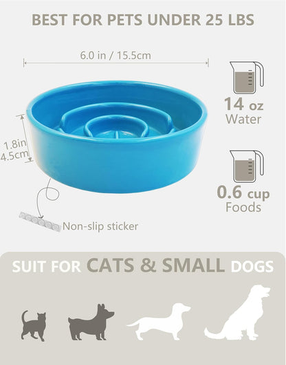 Ceramic Slow Feeder Dog Bowls, 2.0 Cups Slow Feeder for Medium Dogs, Puzzle Maze Bowl to Slow Down Eating, 30oz, 8in, White