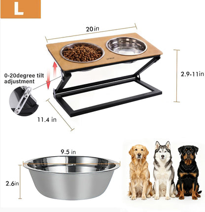 Elevated Dog Bowls, Adjustable Raised Dog Bowl Stand with 2 Stainless Steel Food Bowls 20°Tilted Water Bowls for Medium Small Sized Dogs (Black, Medium)