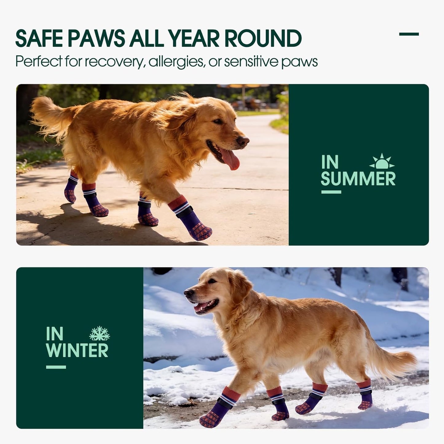 Kuoser Non Slip Dog Socks for Hardwood Floors, Dog Grippy Socks with Double-Sided Traction, Anti Slip Dogs Booties Paw Protectors to Prevent Licking Paws for Small Medium Large Senior Dogs, 4 Pack-M
