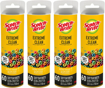 Scotch-Brite Extreme Clean Large Lint Roller, 50% Stickier*, Heavy Duty for Removing Debris and Pet Hair on Clothes, Furniture, Cars, Offices & More, 1 Pack, 60 Adhesive Sheets Total