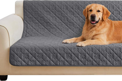 PAWFINITY Waterproof Couch Cover for Dogs, Pee Proof Pet Blanket, Paw Print Quilted, Pet Hair Resistant, Scratch-Resistant, Washable Furniture Protector for 2-3 Seat Sofa and Bed, 30x70 Inch, Grey