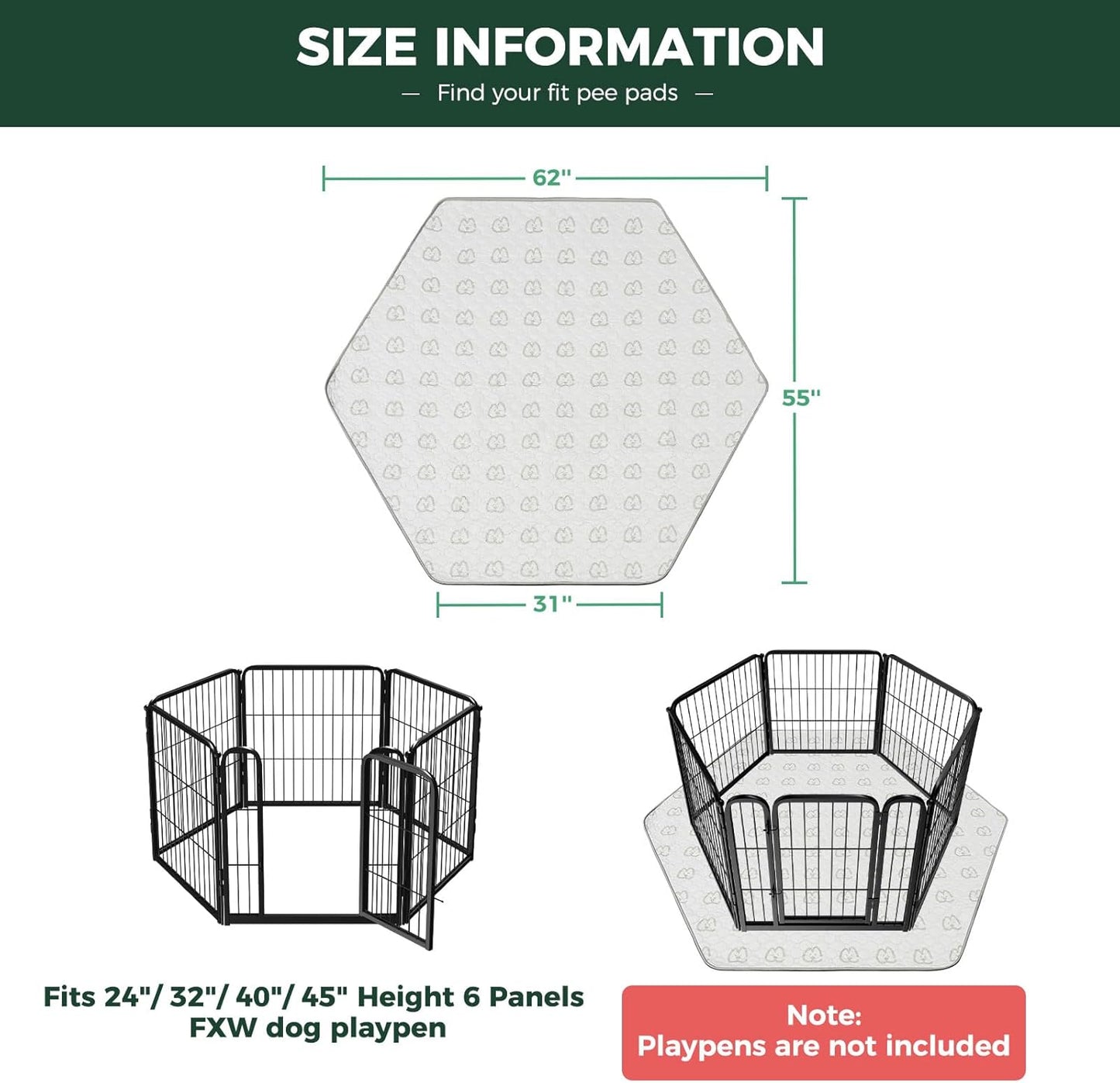 FXW Washable Pee Pads for Dogs, Puppy Pads with Super Absorbent, Specifically Designed for FXW Rollick/Homeplus 24inch 6 Panels Dog Playpen, 39" x 63" Rectangle, Khaki, 1 Pack