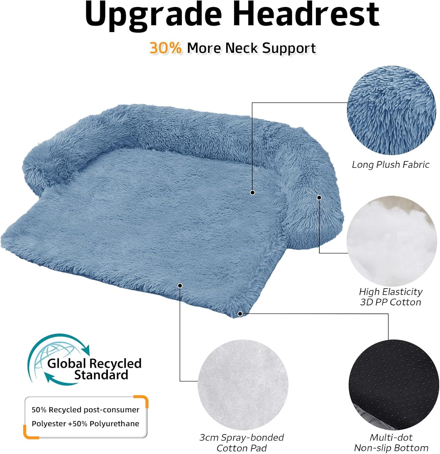 Calming Dog Bed Fluffy Plush Dog Mat for Furniture Protector with Removable Washable Cover for Large Medium Small Dogs and Cats (Large, Light Grey)