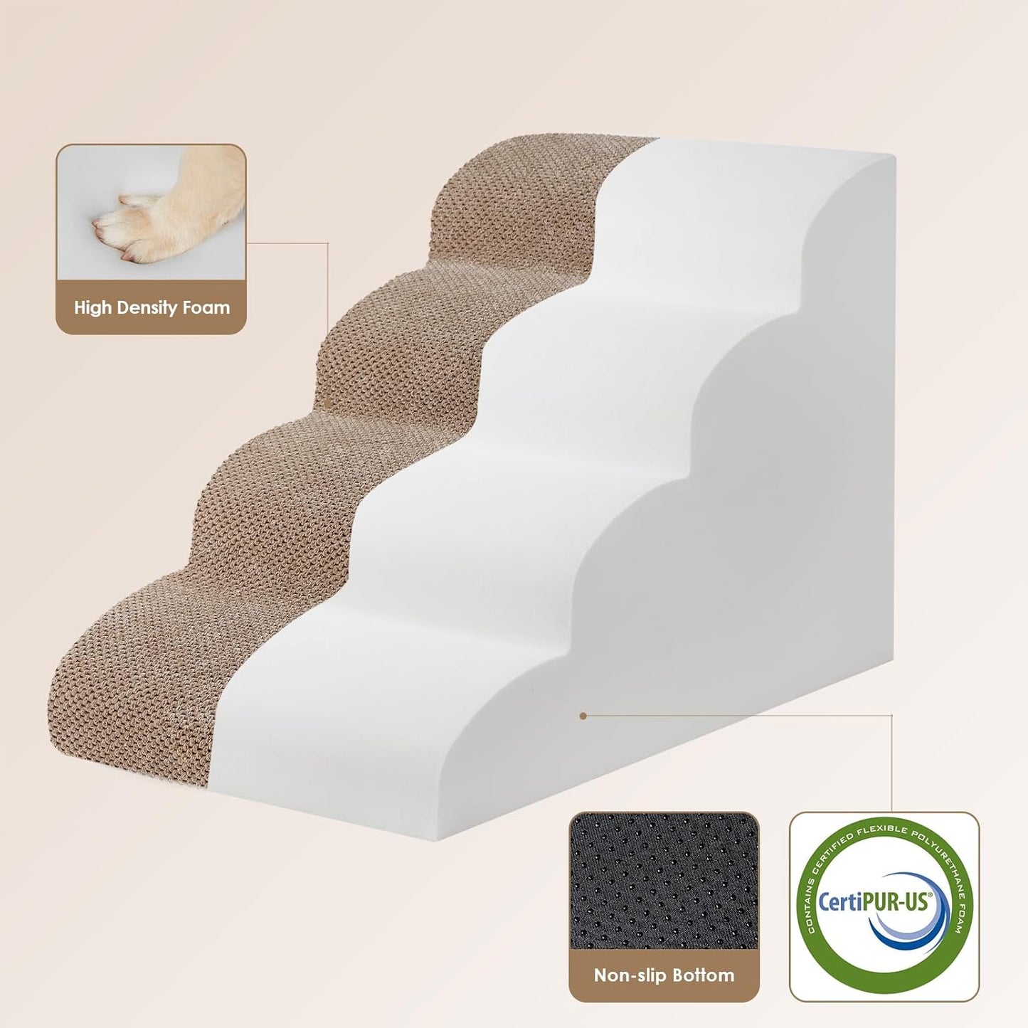 EHEYCIGA Curved Dog Stairs Ramp for High Beds 19.7" H, 4-Step Dog Steps for Small Dogs and Cats, Pet Stairs for High Bed Climbing, Non-Slip Balanced Pet Step Indoor, Grey
