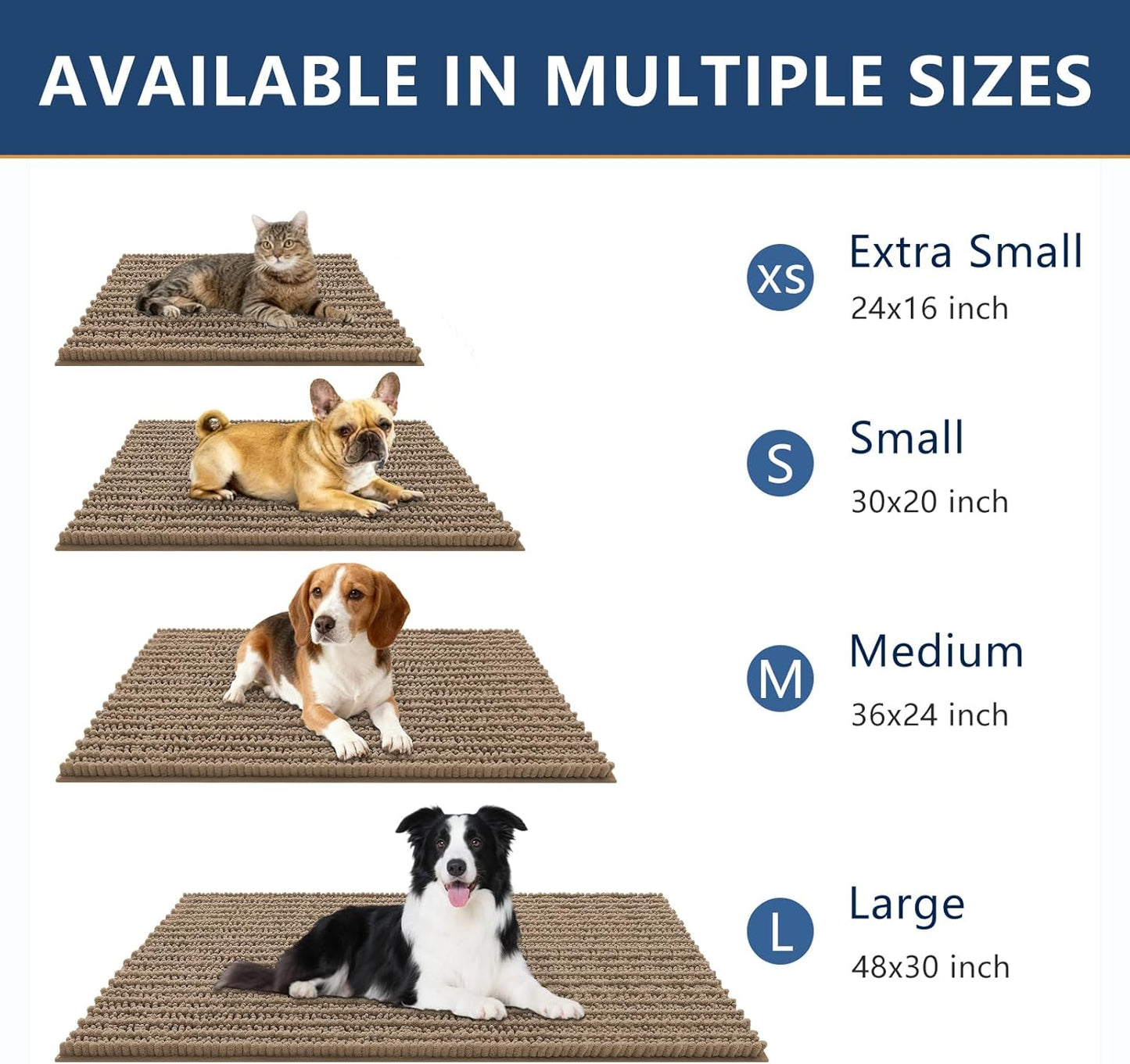 Smiry Dog Door Mat for Muddy Paws 30x20, Extra Soft Absorbent Chenille Doormat, Trap Moisture and Dirt, Non-Slip Machine Washable Front Door Mat for Indoor Entrance Inside Floor, Grey