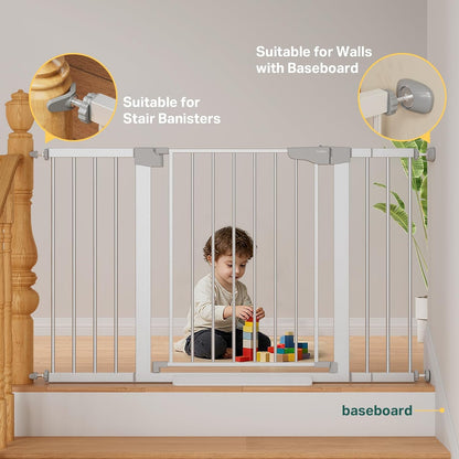 Cumbor 36.6-64" Extra Wide Baby Gate for Stairs, Dog Gates for Doorways, Auto-Close Pet Gate Indoor, Pressure Mounted Walk Through Safety Child Gate for Kids Toddler, Tall Pet Puppy Fence Gate, Brown
