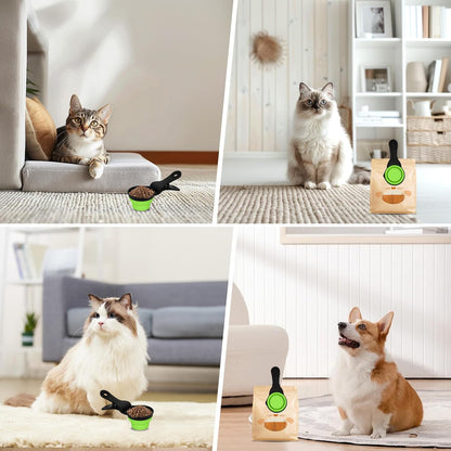 Collapsible Dog Food Scoop Foldable Pet Food Bag Clip 3 in 1 Multi-function Silicone Cat Food Measuring Cup Scoop Dog Food Scooper Pet Food Storage Clip (Green, 1 Cup Capacity(1 Pack))