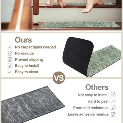 OJIA Extra Non-Slip Stair Treads for Wooden Steps 15PCS, 30"X8" Rubber Indoor Stair Runner Slip Resistant Stair Rugs Safety Mats for Dogs, Kids & Elders, Stairway Grip Step Treads, Gray