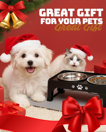 Jovrun Elevated Dog Bowls for Small Dogs and Cats, Non-Slip Cat Bowls with 2 Thick 5.5" Stainless Steel Dishes, Dog Feeder 2 Heights Adjustable to 2.6"-5.3"