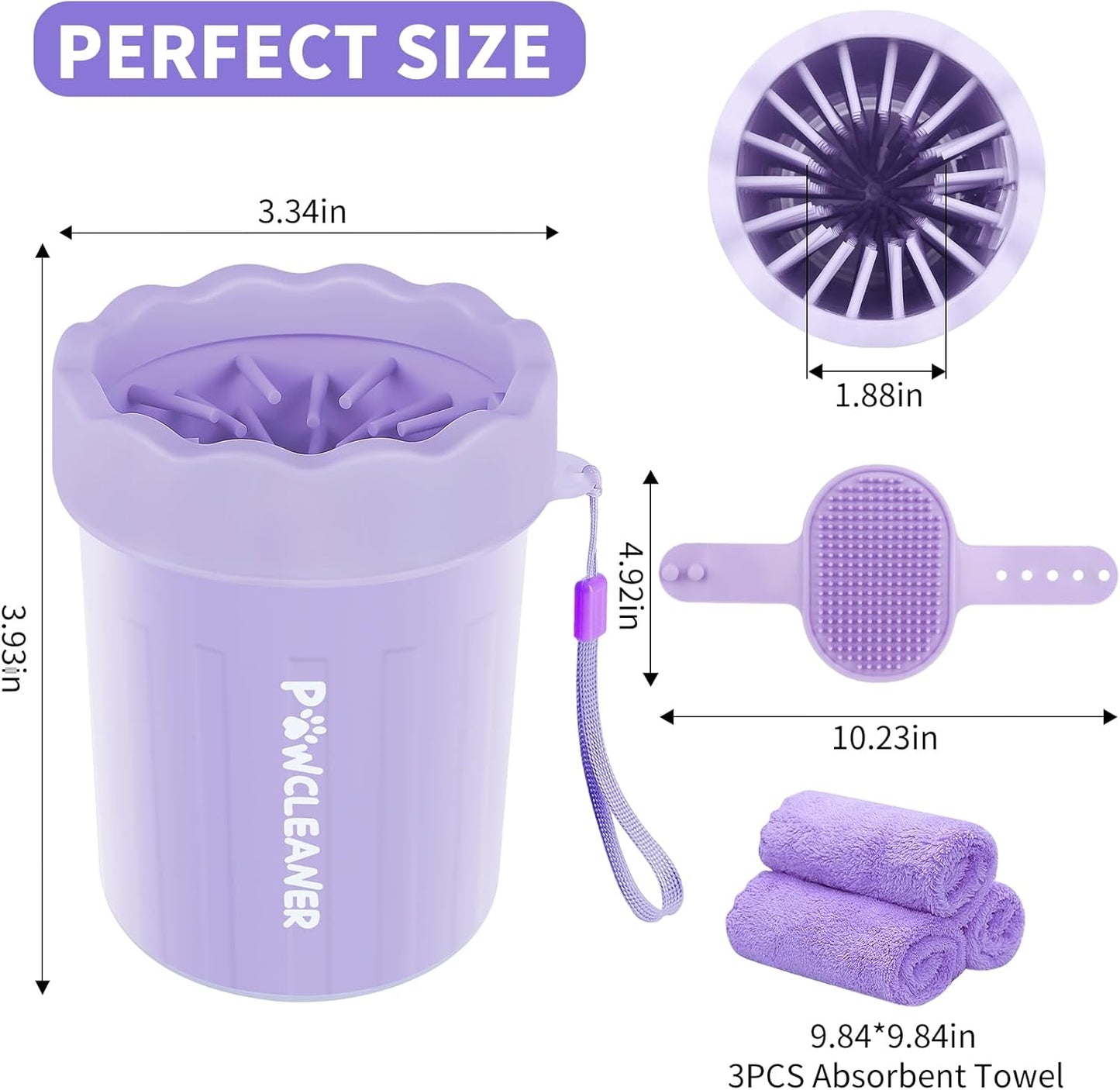 Professional 7 in 1 Dog Paw Cleaner for Dogs & Cats - Includes 1 Portable Paw Washer, 1 Bath Brush, 2 Dog Toothbrushes and 3 Absorbent Towels Note: Fits Paws up to 2 Inches Wide (Small, Blue)