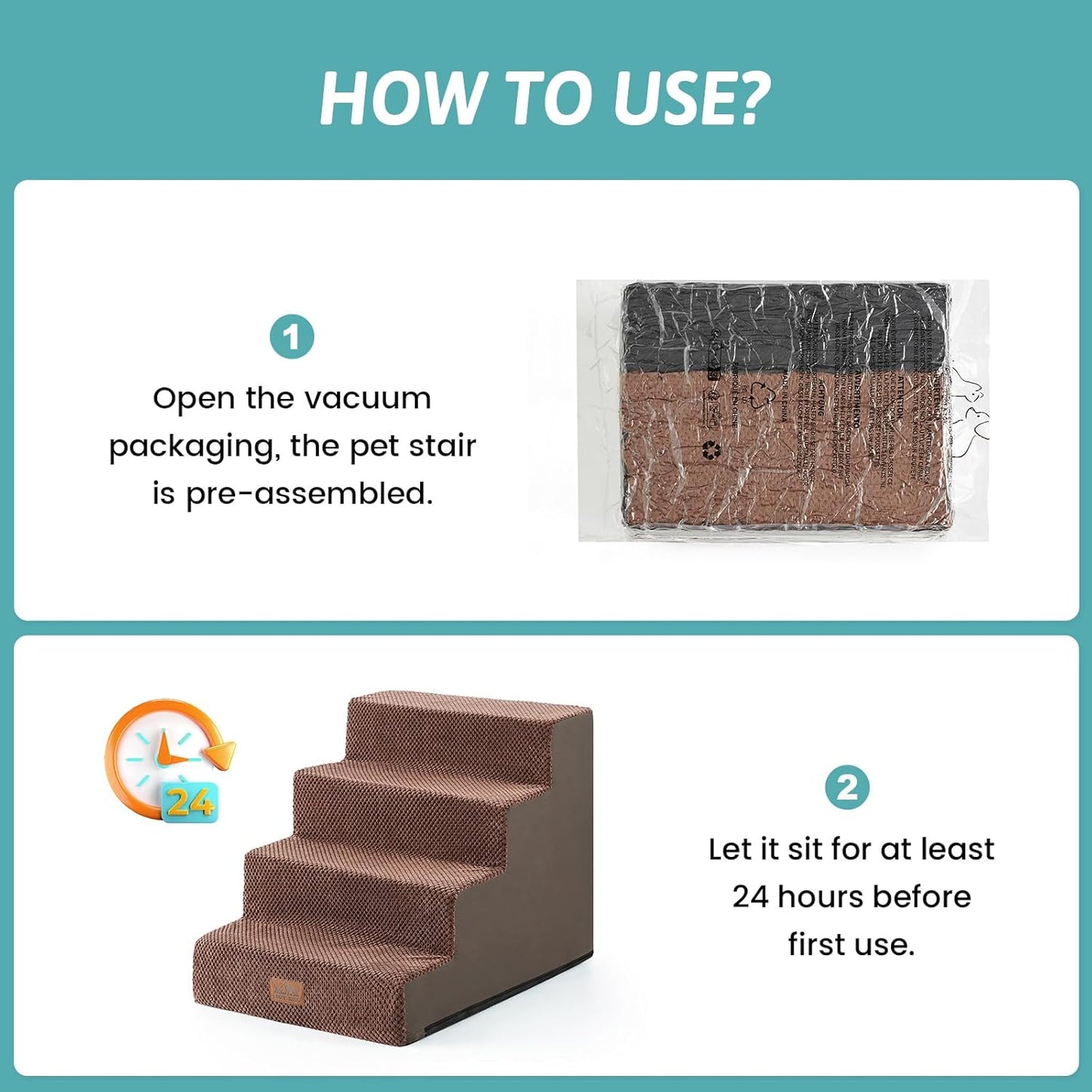 COZY KISS Dog Stairs for Small Dogs, 4 Tier Wider Pet Stairs for Couch and Beds, 17.7" H Non-Slip Dog Steps for Old Cats, Puppy, Small Medium Dogs, 17.7x23.6x17.7 inch, Beige