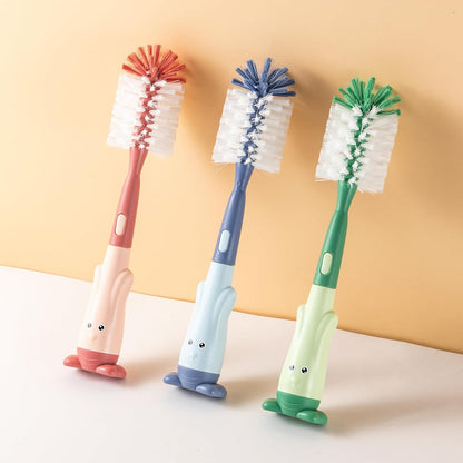 Chemimoso Cup Cleaning Brush, Silicone Baby Bottle Brush with Stand, Large Handle Water Bottle Brush Cleaner Set, with a Tiny Cup Lid Gap Cleaning Brushes Kit, Pawprint, Pink