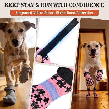 Dog Grippy Socks for Senior Dog - Double Side Dogs Booties to Prevent Licking, Boots & Paw Protectors for Hardwood Floors, No Twist Non Slip Socks for Small Medium Large Dogs, Black, L