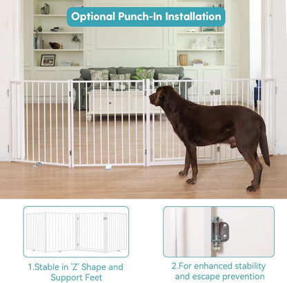 No Pawblems Free Standing Dog Gate with Door, 30'' Tall Foldable Dog Fence for Indoor & Outdoor, Up to 78 Inch Extra Wide Puppy Gate for Stairs, Hallways, Doorways, Deck, Yard (Black, 3 Panels)