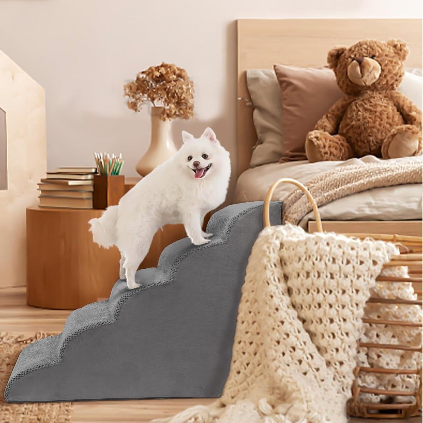 Dog Stairs for Small Dogs, 3 Tiers High Density Foam Dog Ramp, Extra Wide Non-Slip Pet Steps for High Beds Or Couch, Soft Foam Doggie Ladder for Dogs Injured, Older Pets, Small Cats