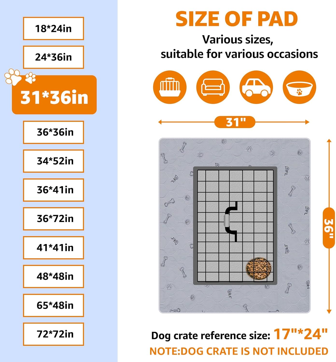 Washable Pee Pads for Dogs, 2Pack Reusable Puppy Pads, Absorbent Whelping Pads with Bone Print, Non-Slip Waterproof Pet Training Pads for Couch, Crate, Potty Training 18x24