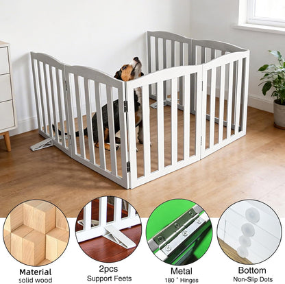 ZJSF Foldable Freestanding Indoor Dog Gate for House Wood White Long Pet Gates Dog Fence for Stairs Puppy Gates for Hallways,Pet Fence, Puppy Gate,Support Feet Included 24 "Height-3 Panels