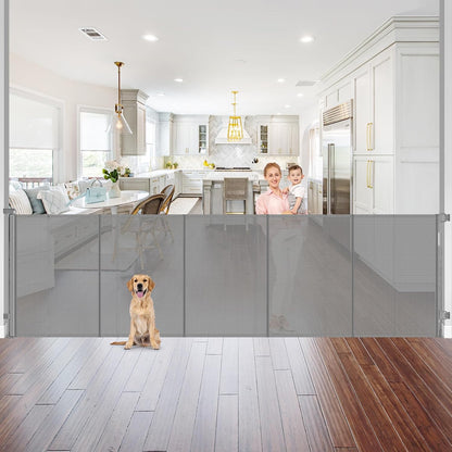 Reinforced 42" Tall Retractable Dog Gate, 155" Extra Long Retractable Baby Gate with Support Rods - Prevent Crawling Under, Indoor/Outdoor Retractable Gate Extra Tall Baby Gate Retractable Fence/Black