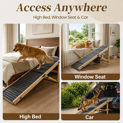 2026 Upgraded Dog Ramp for Couch & Low Bed, 33" L Folding Wood Pet Ramp 200LB Capacity, 4-Level Adjustable Height 11"-20", Non-Slip Sturdy Puppy Ramp for Small & Senior Dogs, Joint Relief, Wavy Design