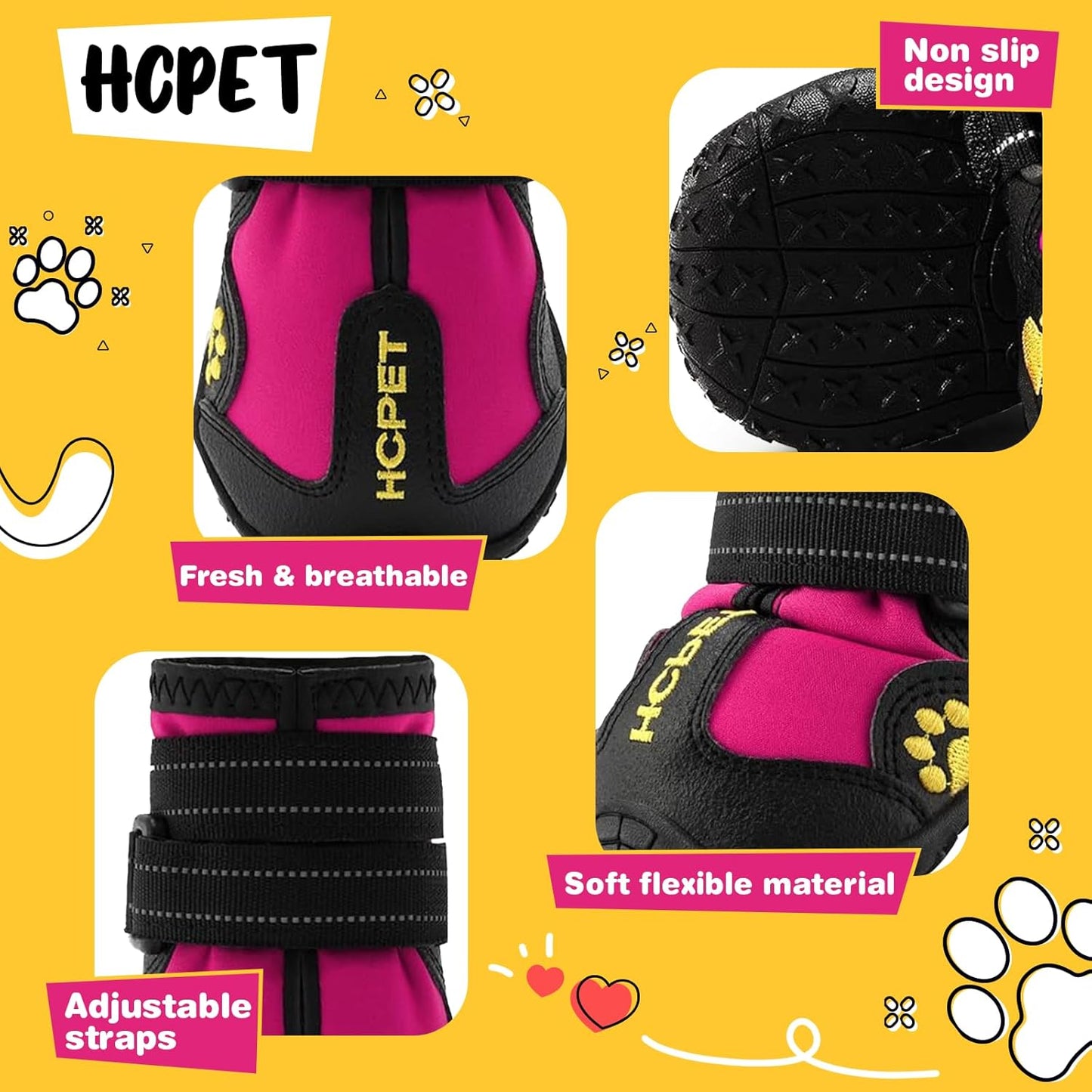 Hcpet Dog Boots, Dog Shoes for Large Dogs, Medium Dog Boots & Paw Protectors, Anti-Slip Dog Booties for Hot Pavement Winter Snow Hiking with Reflective Straps Black Size 6