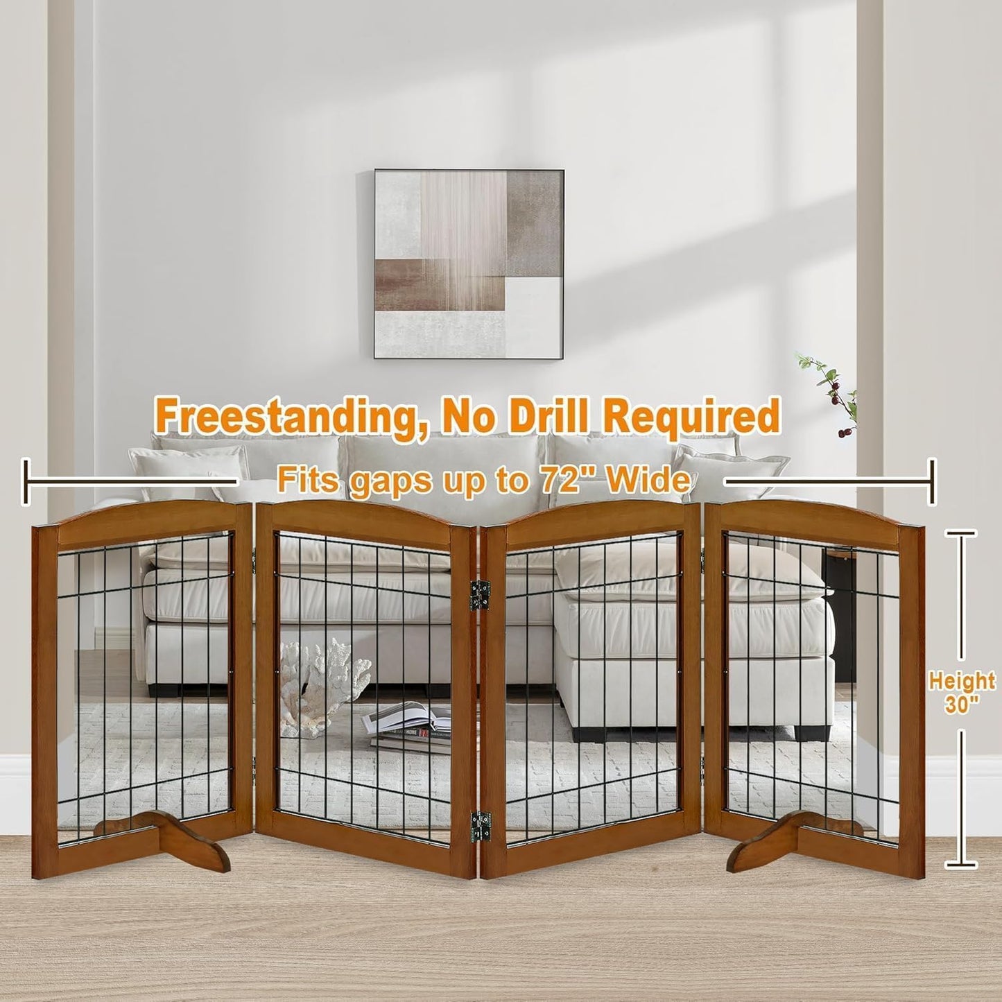 LZRS 2-Panel Freestanding Foldable Wood Dog Gate – Solid Wood & Steel Wire, Chew-Resistant Pet Barrier for Indoor Use, Ideal for Small to Medium Dogs, White