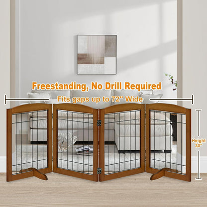 LZRS 2-Panel Freestanding Foldable Wood Dog Gate – Solid Wood & Steel Wire, Chew-Resistant Pet Barrier for Indoor Use, Ideal for Small to Medium Dogs, White