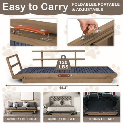 Dog Ramp for Beds, Cars, Couches, Dog Steps Anti-Slip Surface, Dogs Ramps for Old Small Pet,High Traction with Platform, 7 Adjustable Heights 16" to 27" Up, Portable Stairs Design for Dogs, 45.3" Long