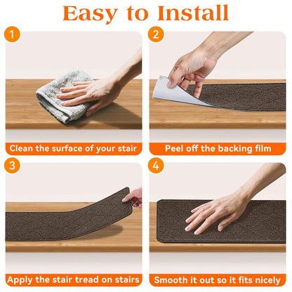 Stair Treads for Wooden Steps 15 PCS - 8’’ x 30’’, Non Slip Stair Runner, Machine Washable Stair Rugs Strips for Kids Pets and Elderly, Indoor Carpet for Stairs (Grey)
