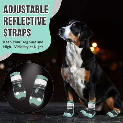 SlowTon Dog Shoes for Large Small Medium Dogs - Breathable Dog Boots for Summer Hot Pavement, Paw Protector for Outdoor Walking Winter Snow, Anti-Slip Rubber Dog Booties for Hardwood Floor (Green, 6)