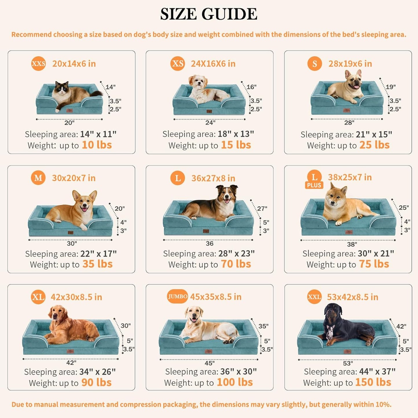Comfort Expression Orthopedic Dog Bed for Extra Large Dogs 42x30 Inch, Waterproof Egg Crate Foam XL Pet Bed with Removable Bolsters, Dog Couch with Washable Cover & Non-Slip Bottom, Grey - Colors B