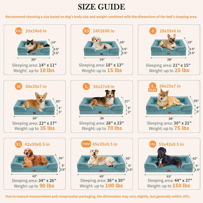 Comfort Expression Orthopedic Dog Bed for Extra Large Dogs 42x30 Inch, Waterproof Egg Crate Foam XL Pet Bed with Removable Bolsters, Dog Couch with Washable Cover & Non-Slip Bottom, Grey - Colors B