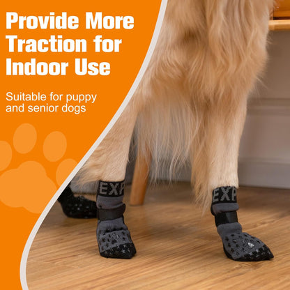EXPAWLORER Anti Slip Dog Socks to Prevent Licking Paws, Dog Shoes for Hot Pavement, Booties for Hardwood Floors, Dog Boots & Paw Protectors with Grippers for Small Medium Large Senior Dogs Black