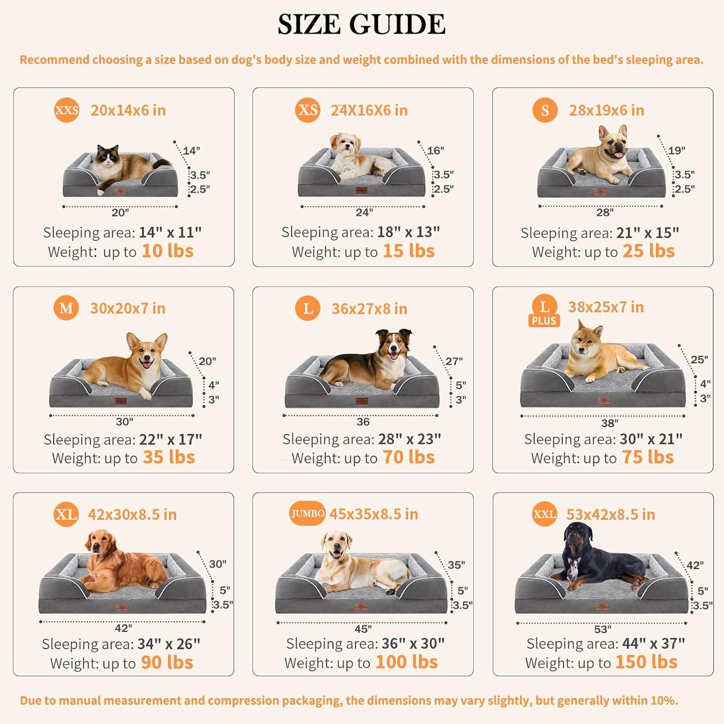 Comfort Expression Orthopedic Dog Bed for Extra Large Dogs 42x30 Inch, Waterproof Egg Crate Foam XL Pet Bed with Removable Bolsters, Dog Couch with Washable Cover & Non-Slip Bottom, Grey - Colors A
