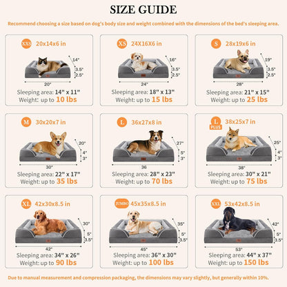Comfort Expression Orthopedic Dog Bed for Extra Large Dogs 42x30 Inch, Waterproof Egg Crate Foam XL Pet Bed with Removable Bolsters, Dog Couch with Washable Cover & Non-Slip Bottom, Grey - Colors A