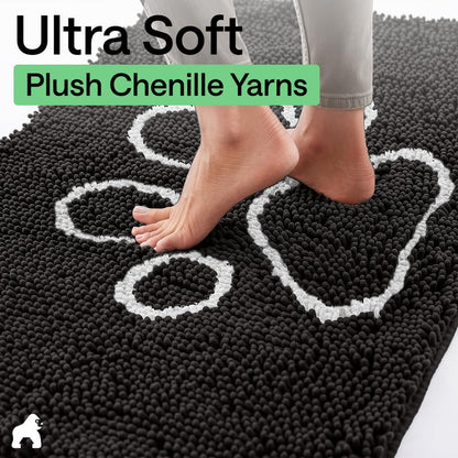 GORILLA GRIP SoakSTOPPER Dog Door Mat, 30x20 Machine Washable Rug Absorbent Doormat Captures Moisture Mud Dirt, Quick Dry Soft Chenille Entryway Rugs Indoor Entrance Mats for Dog Paws, Paw Grey