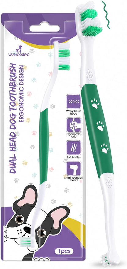 Dog Toothbrush – Newly Upgraded Dual-Head Design with 60° Wavy Bristles – Gently Surrounds Teeth for Deep Cleaning and Plaque Removal – Non-Slip Handle, Ideal for Daily Pet Dental Care (Pink, 1-Pack)