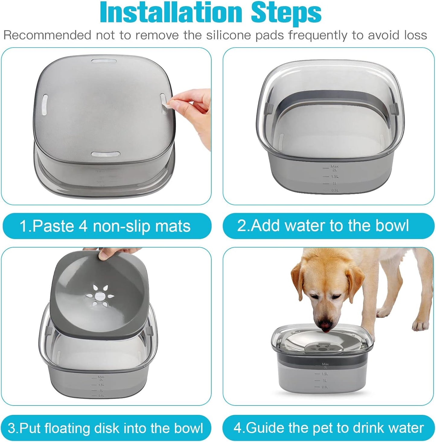 UPSKY 70oz Dog Water Bowl 2L No Spill Dog Bowls Large Capacity Spill Proof Slow Water Feeder, No Splash Pet Water Dispenser Vehicle Carried Travel Slow Drinking Bowl for Messy Drinkers