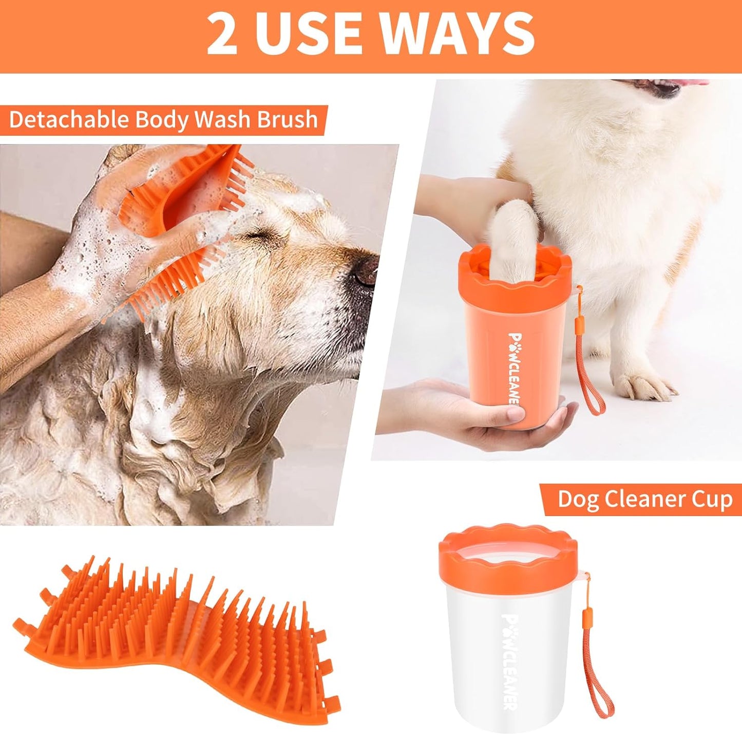Professional 7 in 1 Dog Paw Cleaner for Dogs & Cats - Includes 1 Portable Paw Washer, 1 Bath Brush, 2 Dog Toothbrushes and 3 Absorbent Towels Note: Fits Paws up to 2 Inches Wide (Small, Blue)